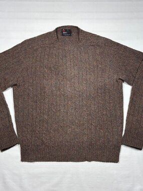 VTG Robert Bruce Men's XL Gray 100% Shetland Wool Cable Knit Fisherman Sweater